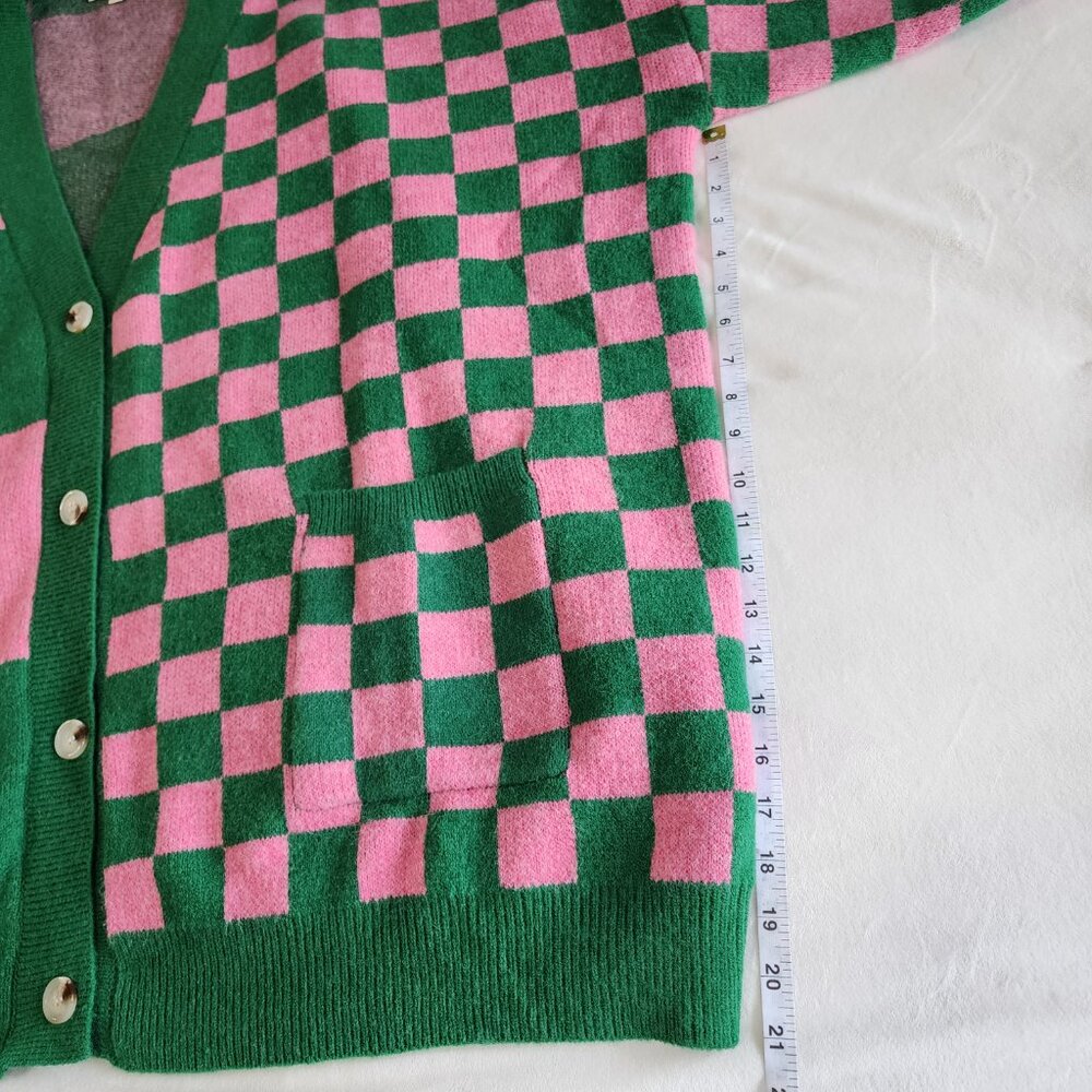 🫧🧹 WICKED Theme Pink & Green Checkered Cardigan 1X/2X - Picture 12 of 13